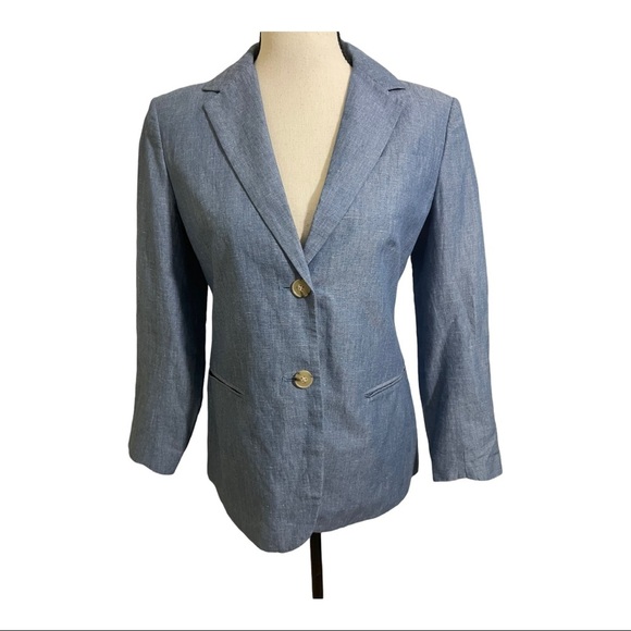 Theory womens chambray blazer 2 buttons lined cotton linen blend size 6 - Picture 1 of 12